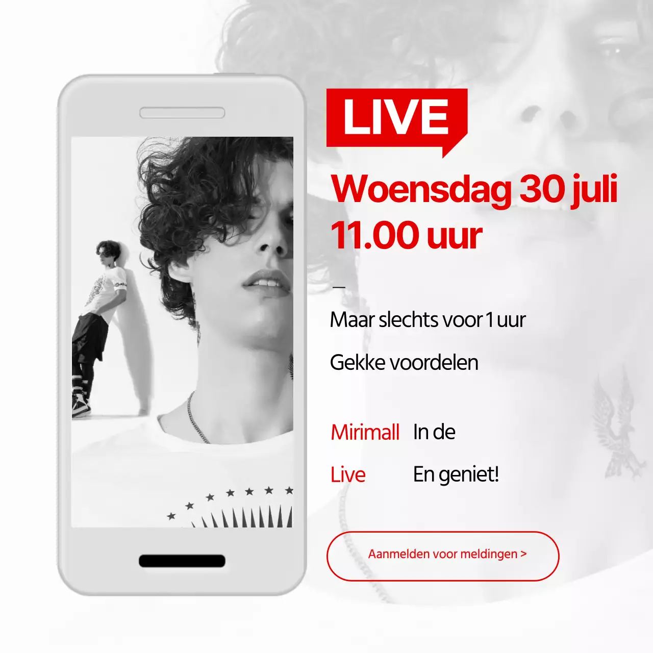 Simple Red Live Uitzending Aankondiging Preview Mall Slechts 1 Uur Gekke Deals Mode Herenkleding