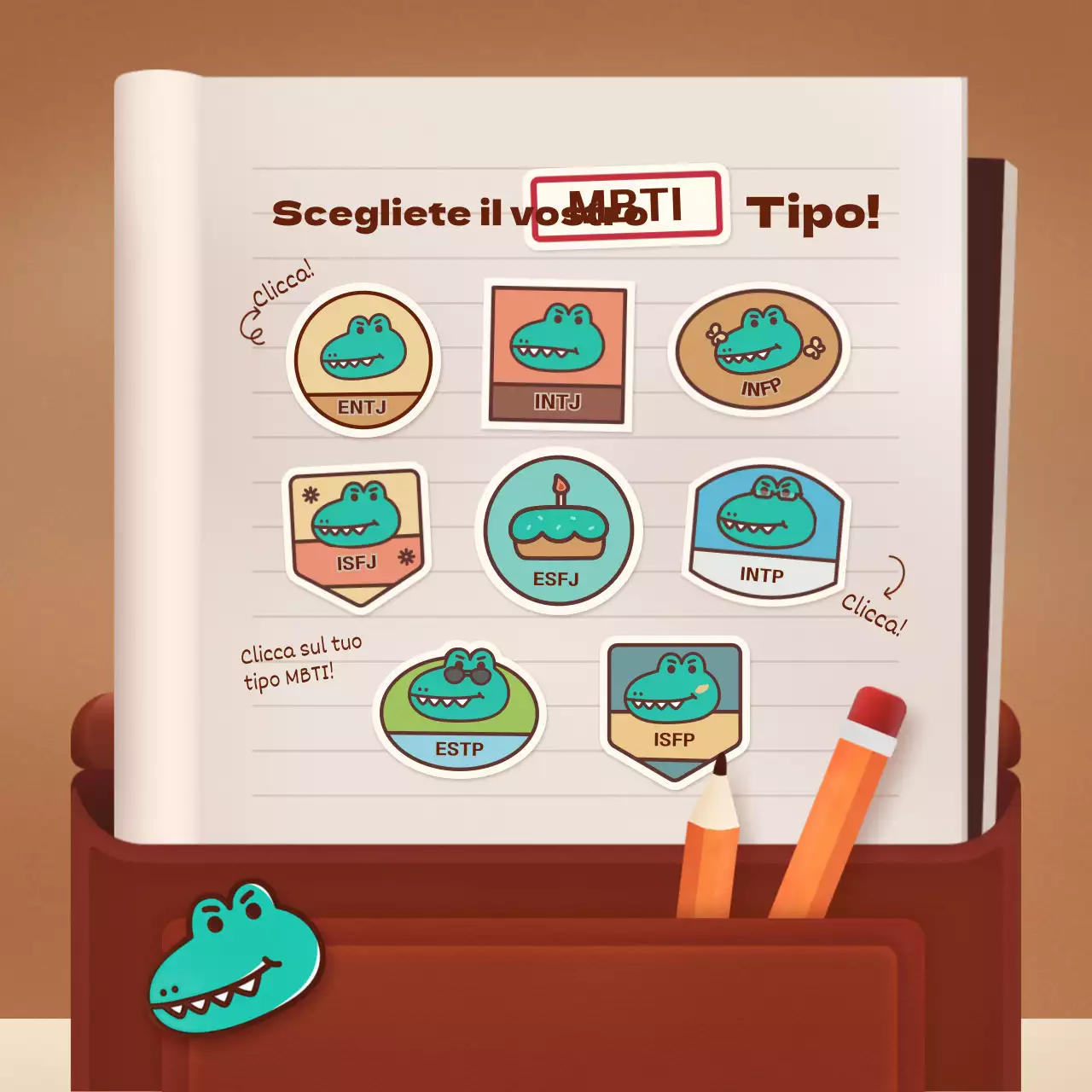 Test di concept-up di zaino scolastico retrò marrone e verde