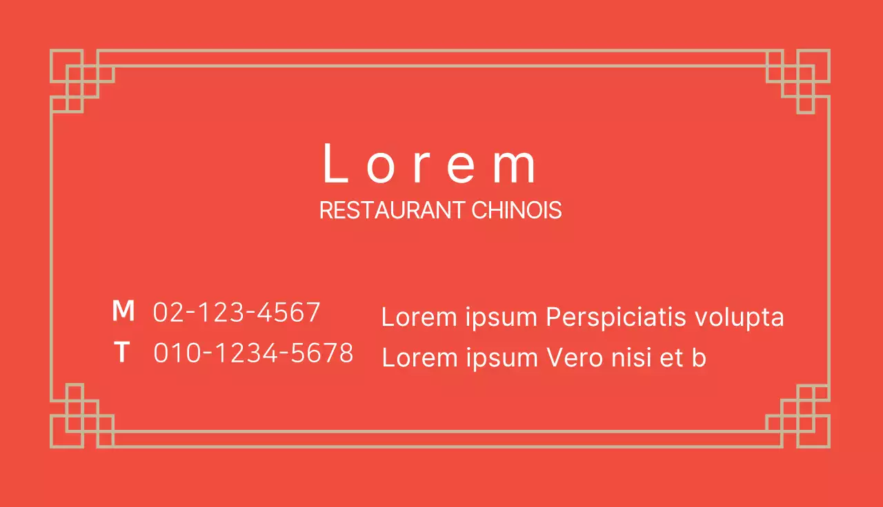 Cartes de visite pour restaurants chinois