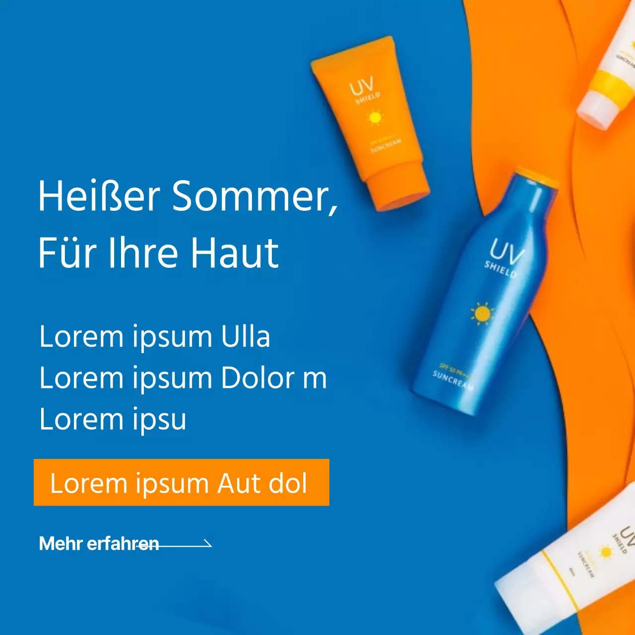 Sommerliche Sonnenpflege mit blau-orangefarbenem Schwerpunkt Rekrutierungsveranstaltung zur Einführung der Sommer-Sonnenpflege