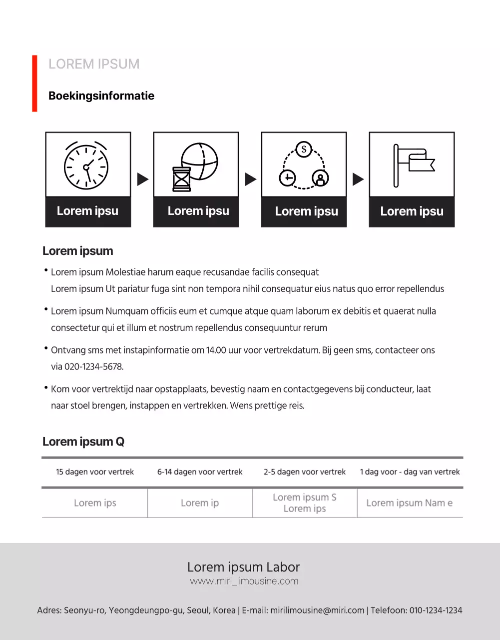 Eenvoudige limousine promotie detailpagina in rode puntkleur