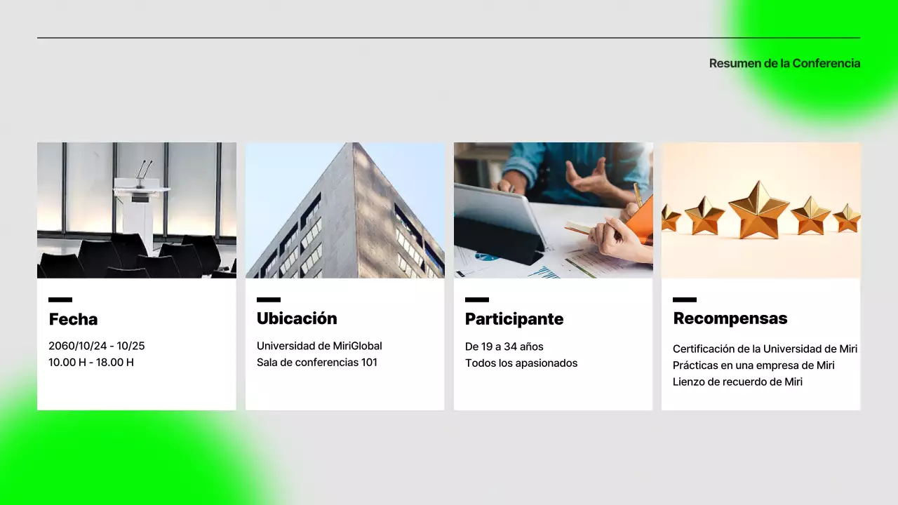 Sencilla presentación de orientación para conferencias en gris y verde lima