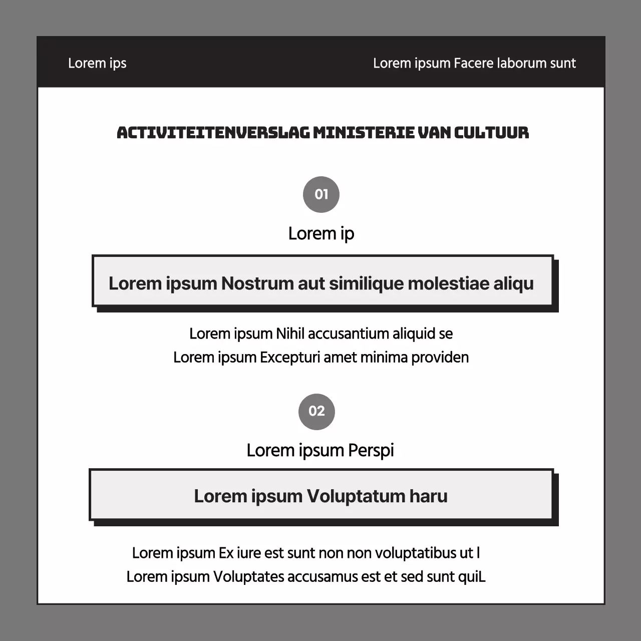 Een eenvoudig grijs en zwart activiteitenverslag van de studentenvereniging