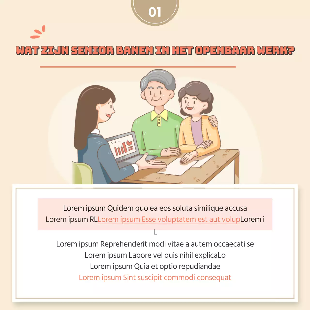 Beige illustratie concept openbaar werk ouderen vacature kaartNieuws