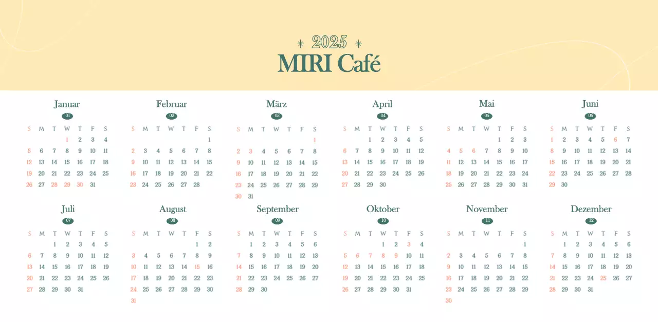 Cafe-Kalender mit Empfehlungen für das Getränk des Monats