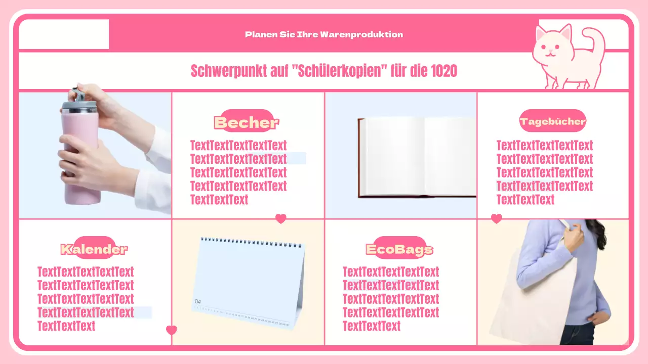 Niedliche Charakter- und Wareneinführungsseite mit rosa kariertem Hintergrund