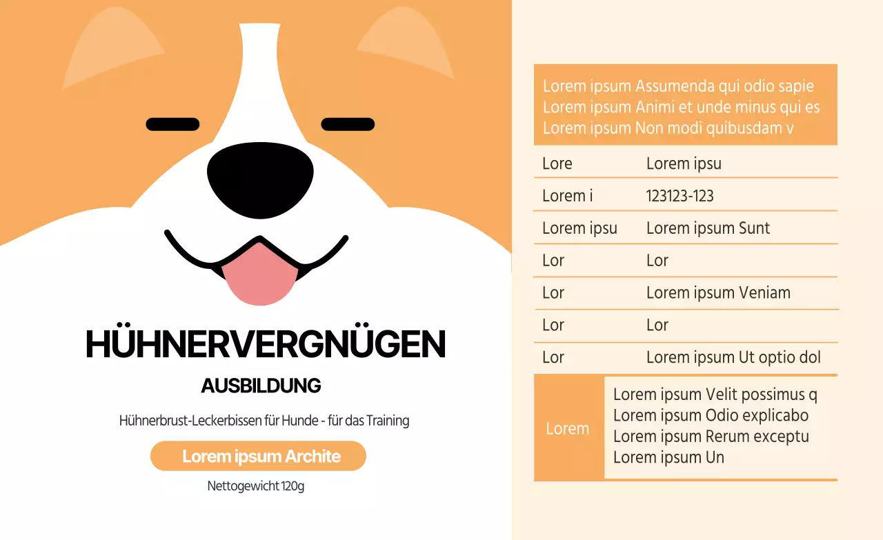 Orange illustrierte niedliche Haustier Leckereien Detail Etikett