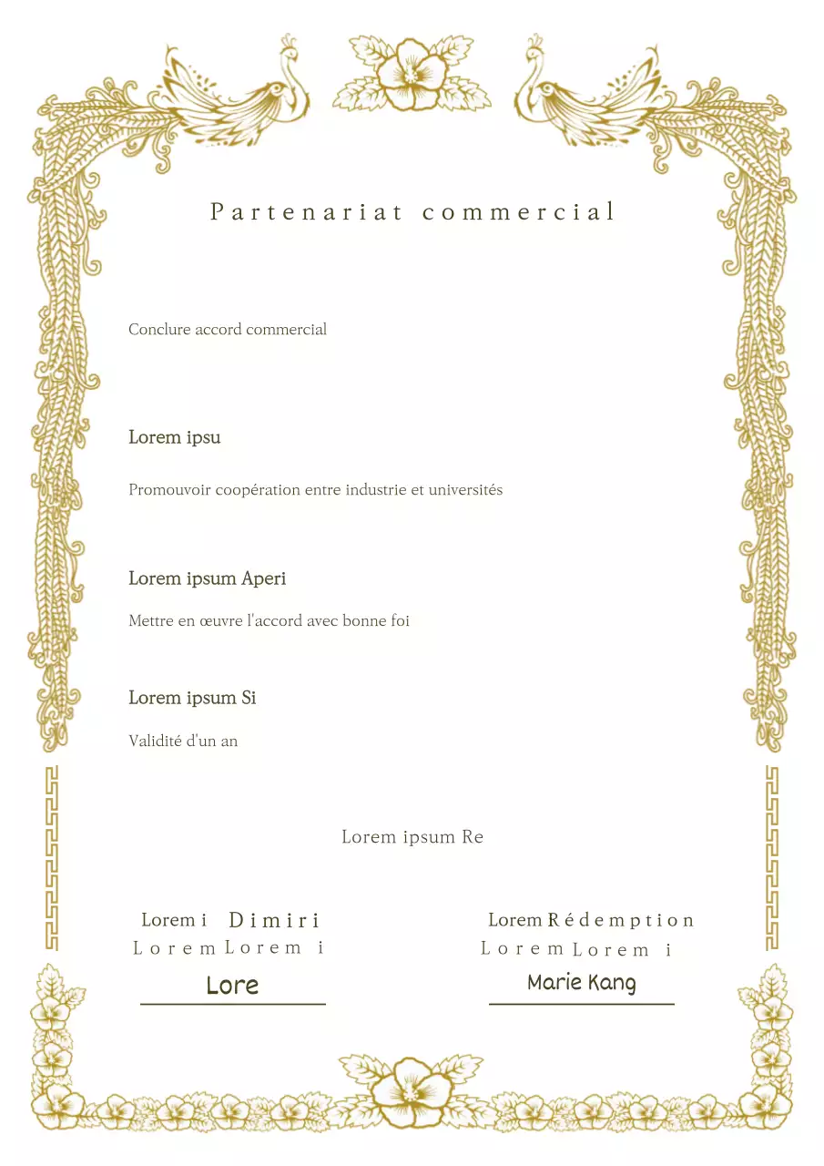 Convention dans un cadre orné d'or concept