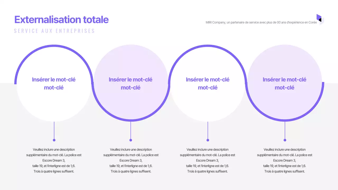 Présentation simple d'une entreprise dans des tons violets