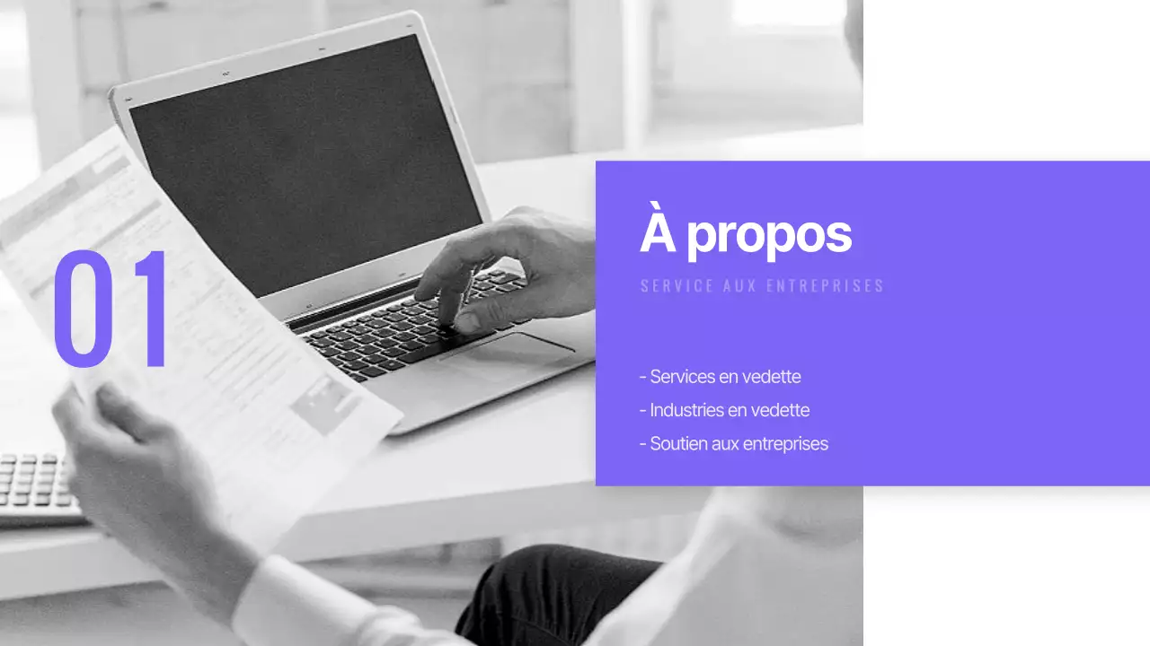 Présentation simple d'une entreprise dans des tons violets