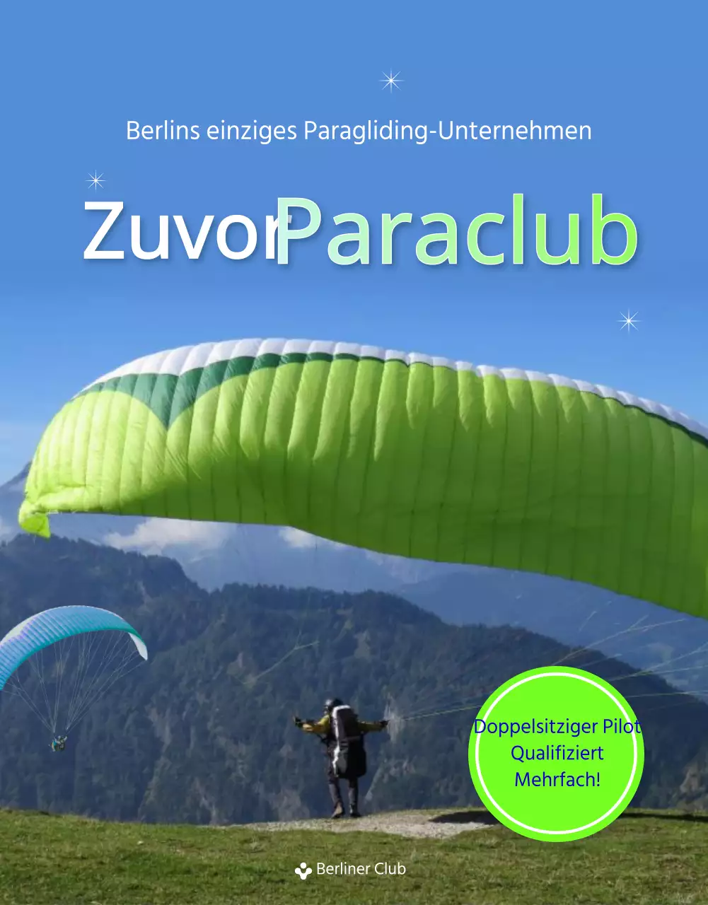 Einfaches, grünes und blaues Paragliding Detailseite