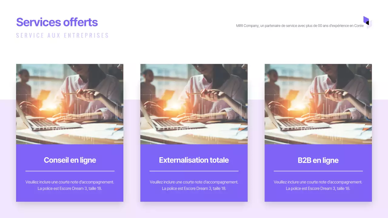 Présentation simple d'une entreprise dans des tons violets