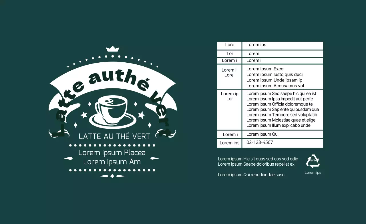 Etiquette de thé vert latté avec illustration turquoise