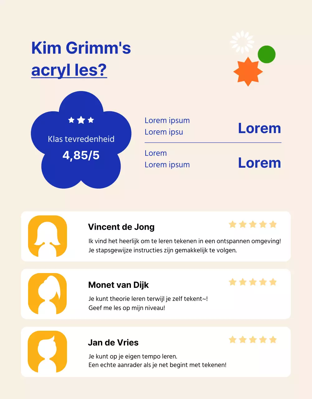 Aankondiging van een eendaagse kunstles met een vleugje beige en blauw