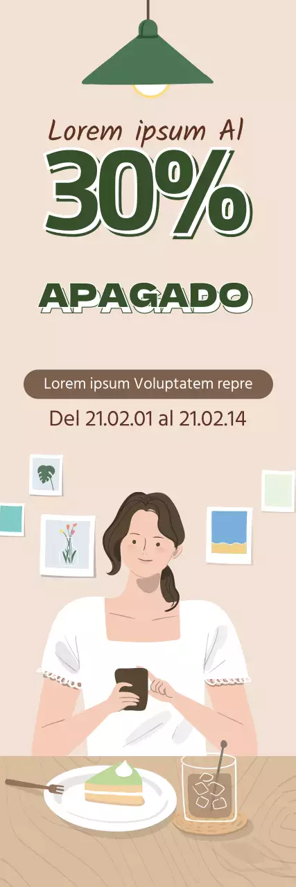 verde beige ilustración interior moderno hogar cafetería evento promoción