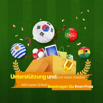 World Cup Cheer Event-Thema mit grünen und gelben 3D-Preis-Illustrationen und hüpfenden Fußbällen