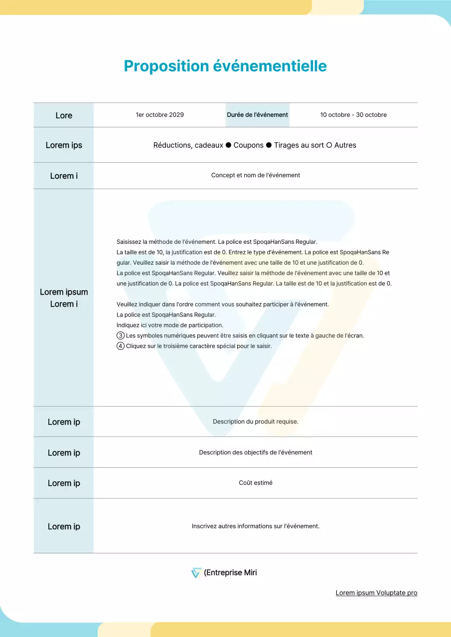 Proposition de dossier avec des formes arrondies en bleu clair et jaune