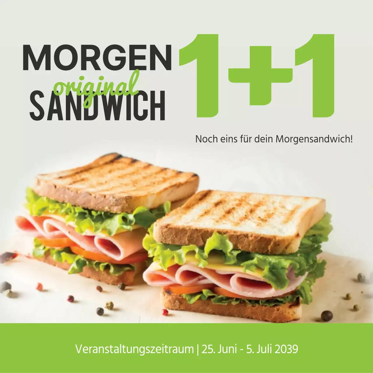 Werben Sie für das Angebot "Kaufe ein, bekomme ein Frühstückssandwich gratis".