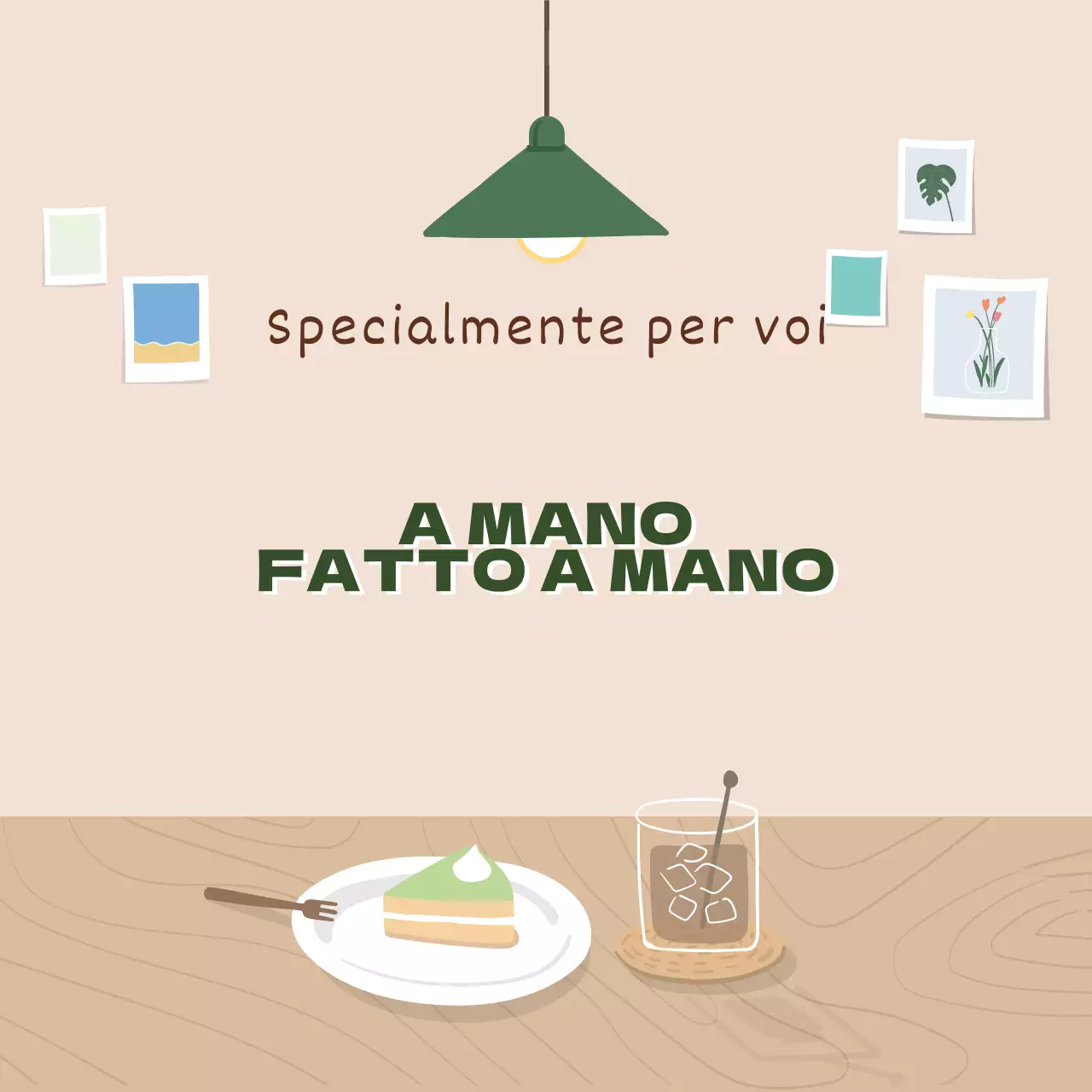 Verde beige illustrazione moderno interno casa caffè evento promozione