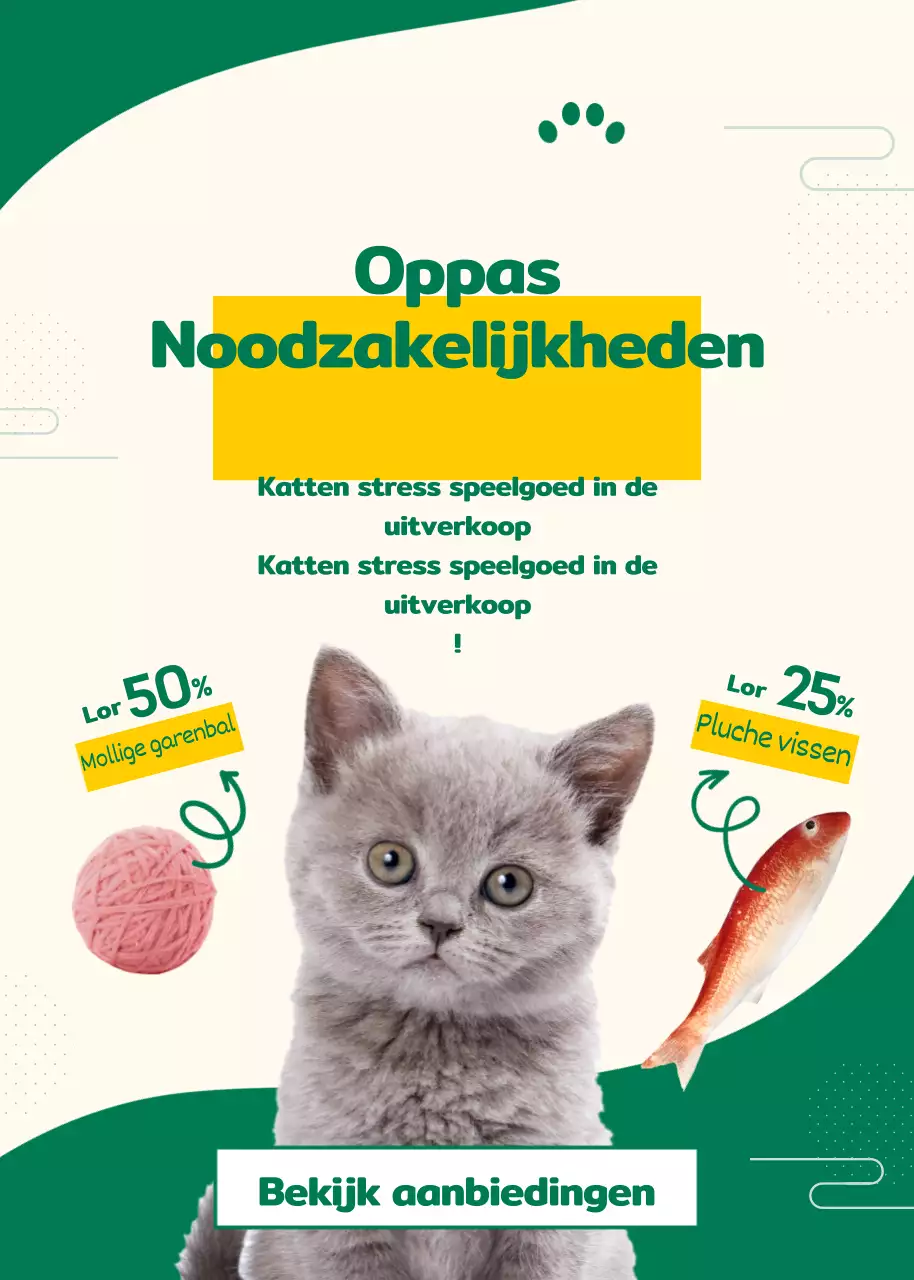 Schattig groen en geel kattenspeeltje evenement aankondiging
