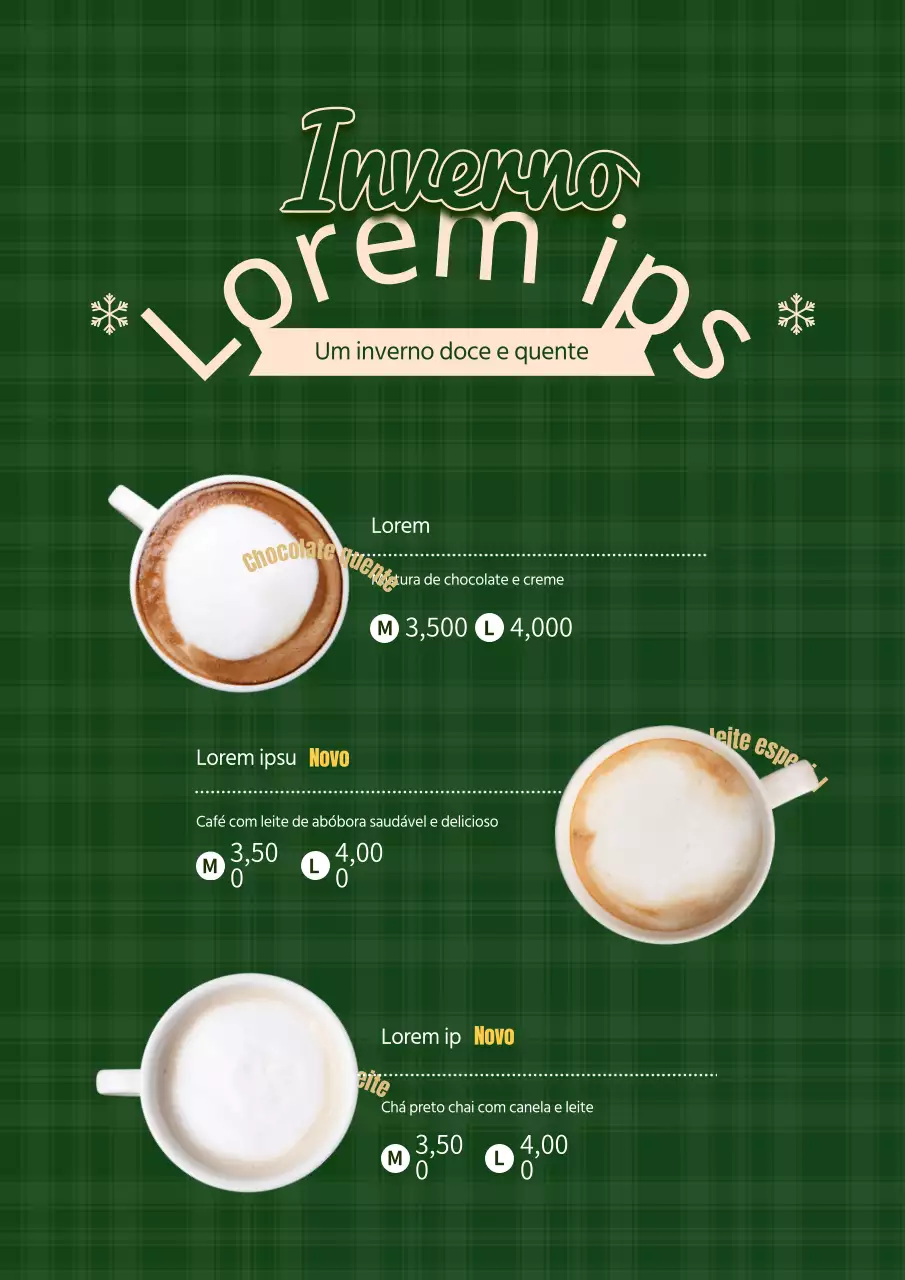 Um cartaz de menu de bebidas de inverno limpo