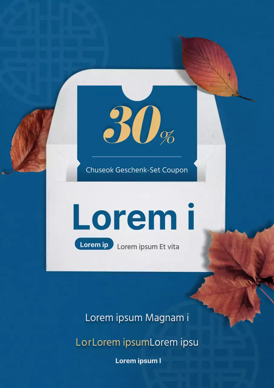 Ein einfaches Geschenkset mit blauen Briefumschlägen und heruntergefallenen Blättern im Angebot