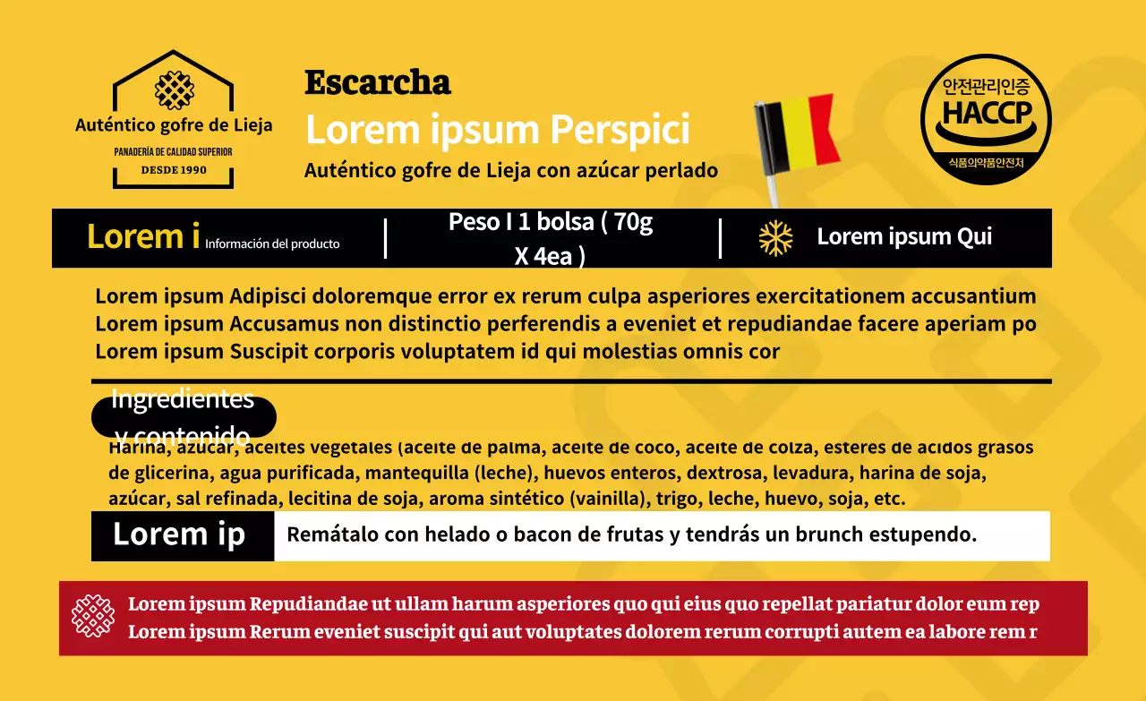 Detalles del gofre con bandera y logotipo amarillo