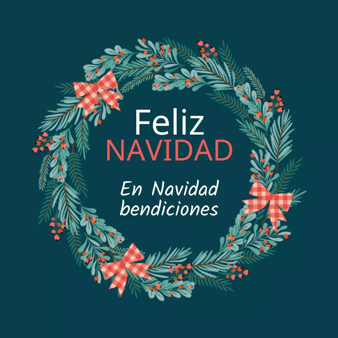 Etiqueta de felicitación navideña ilustrada rojo turquesa