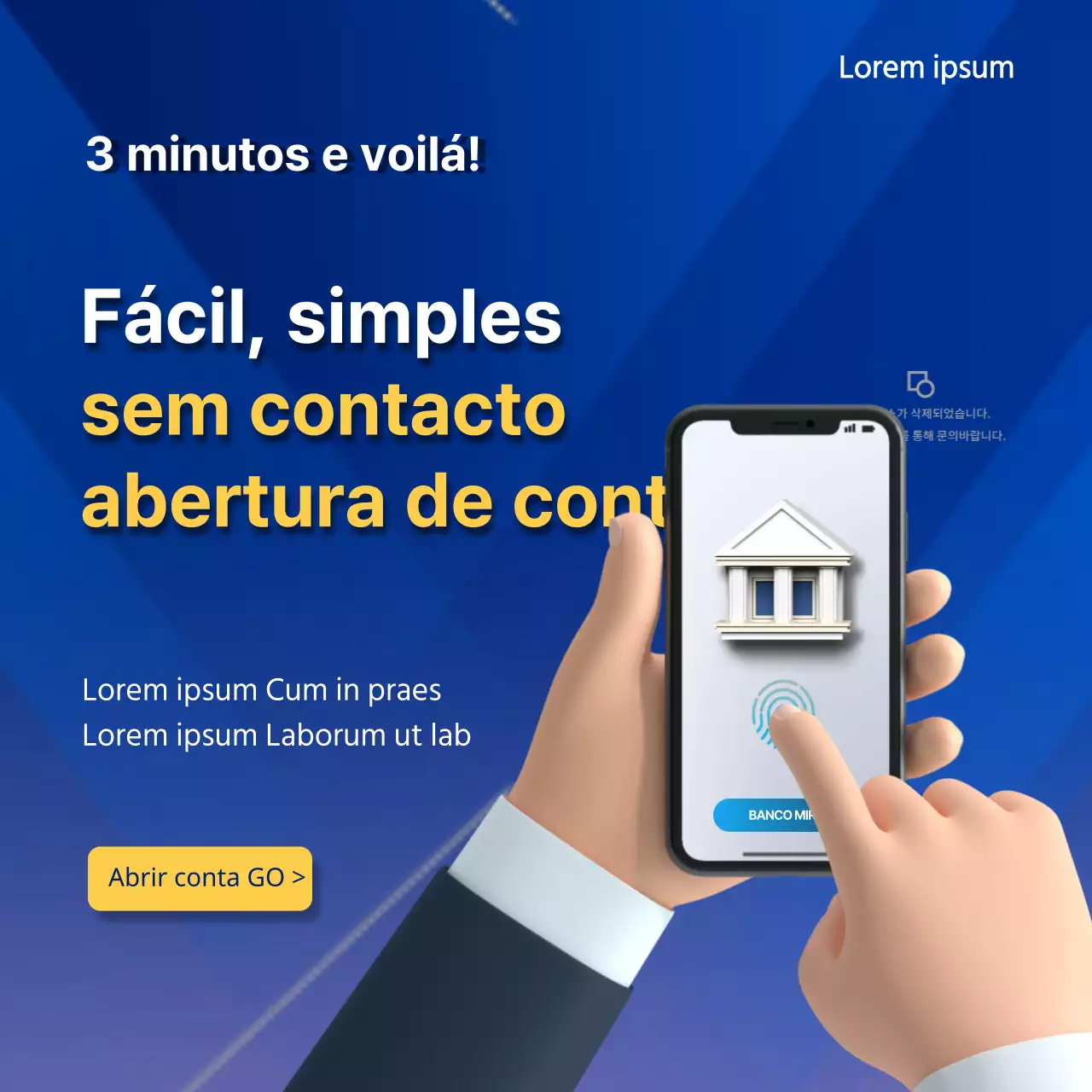 Abertura de conta azul e amarela sem contacto