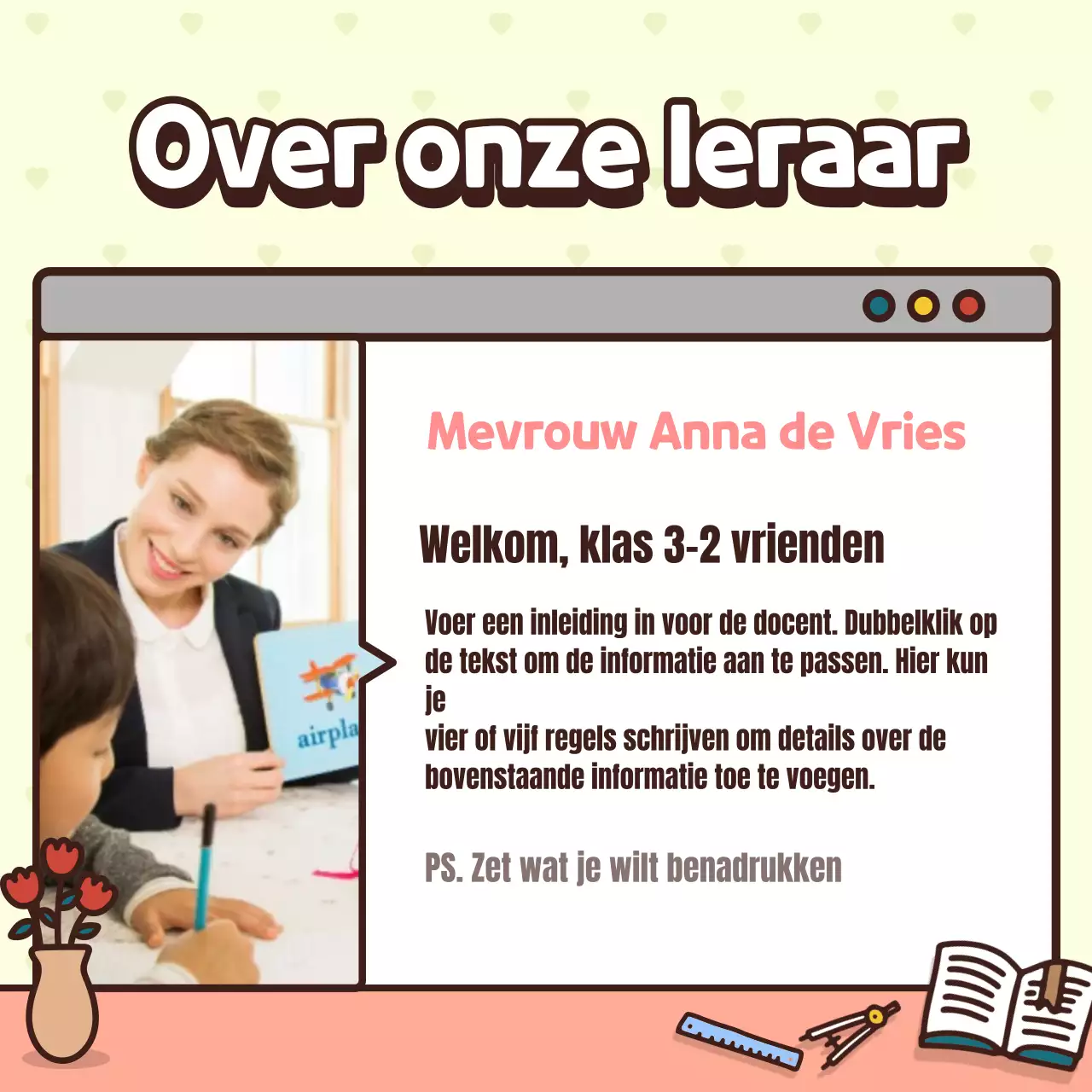 De klas introduceren met een roze en geel schattig karakterconcept