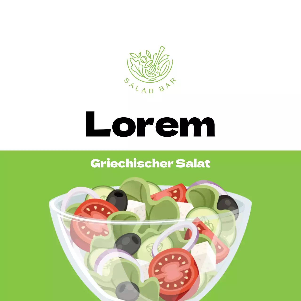 Grünes illustriertes Etikett für griechischen Salat