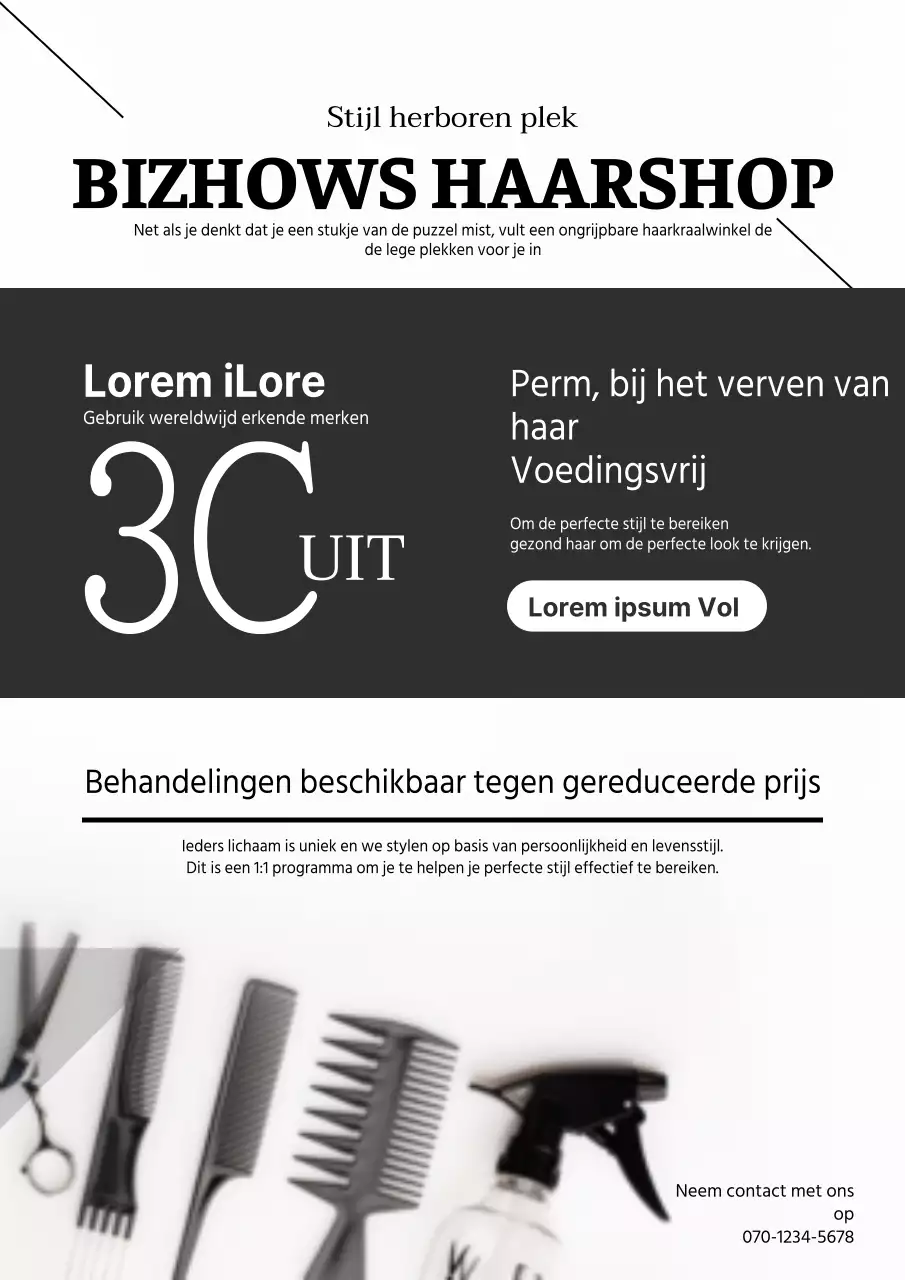 Moderne kapsalon flyer in zwart en wit