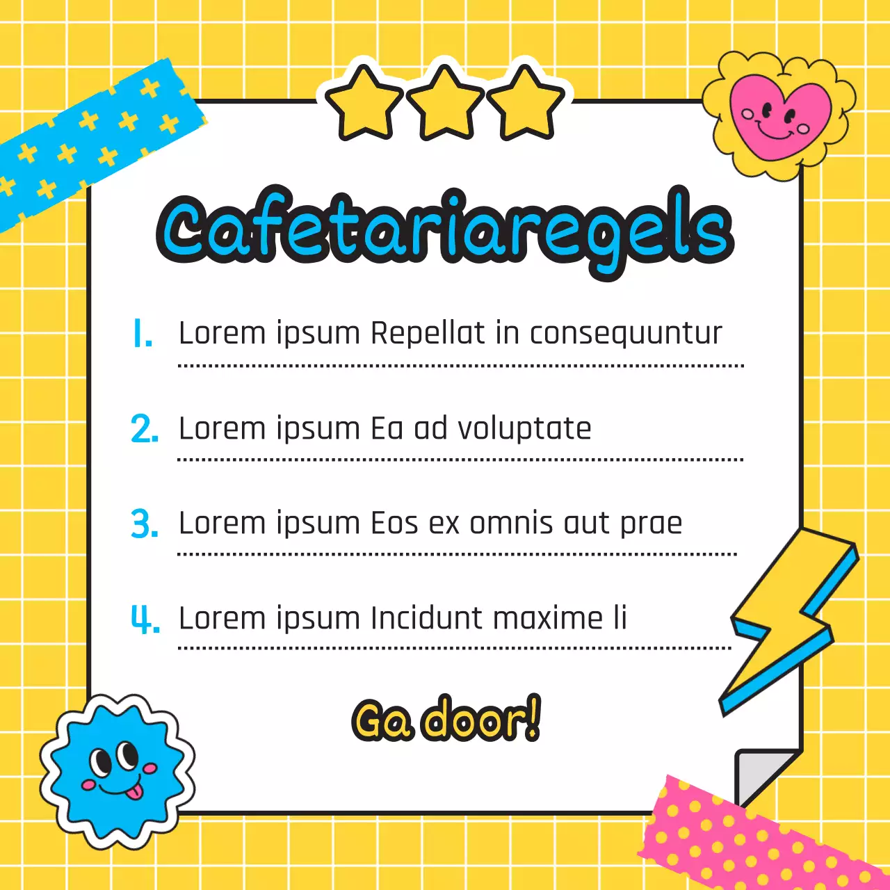 Back-to-school etiquette gids met gele monocle illustratie sticker concept