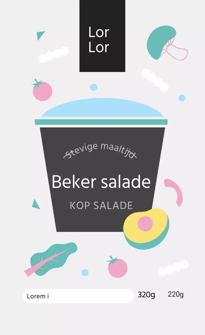 Lichtgrijs Schattig Simpel Kopje Salade Lunch Box Stickers