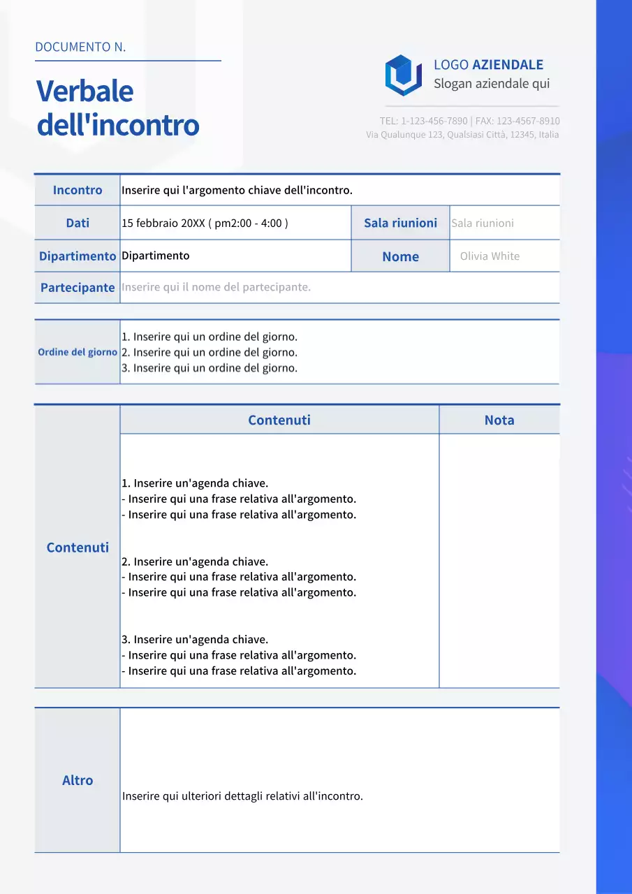 Verbale di riunione aziendale semplice con concetto grafico blu e grigio