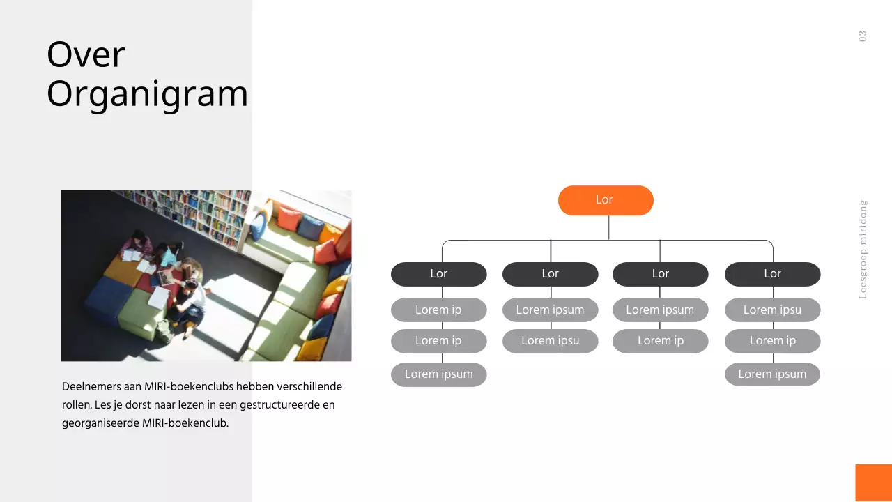 Oranje, strak, modern, boekenclubwerving in een boekachtige stijl