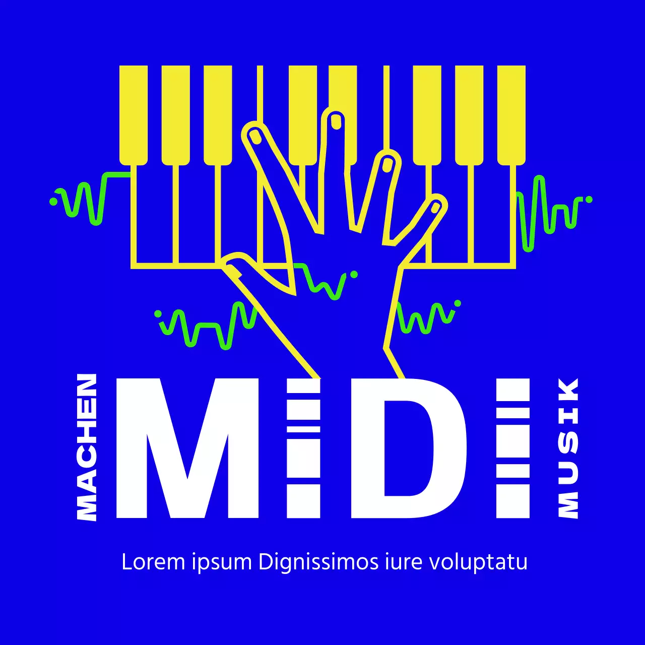 Blau Gelb Lime Green Einfache Linie Illustration Hoher Kontrast Konzeptionelle Midi Komposition Thema