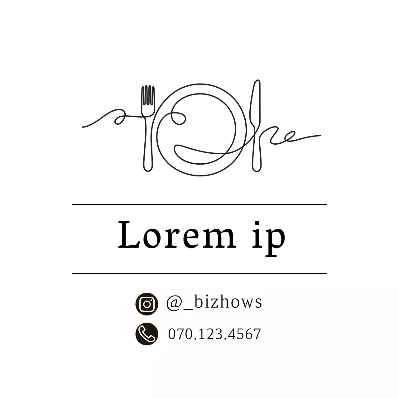Rótulo simples de restaurante com ilustração a branco