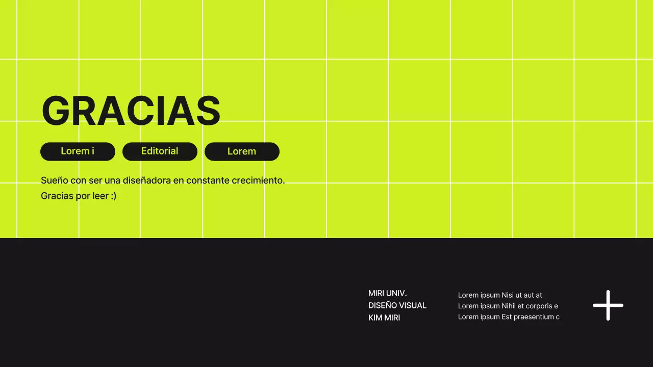 Portafolio de diseñador con concepto de cuadrícula en verde lima y negro