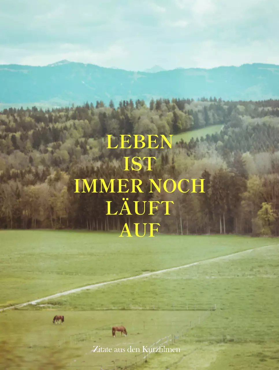 Merchandise mit emotionalen gelb-weißen Landschaftsfotos und emotionalen Texten