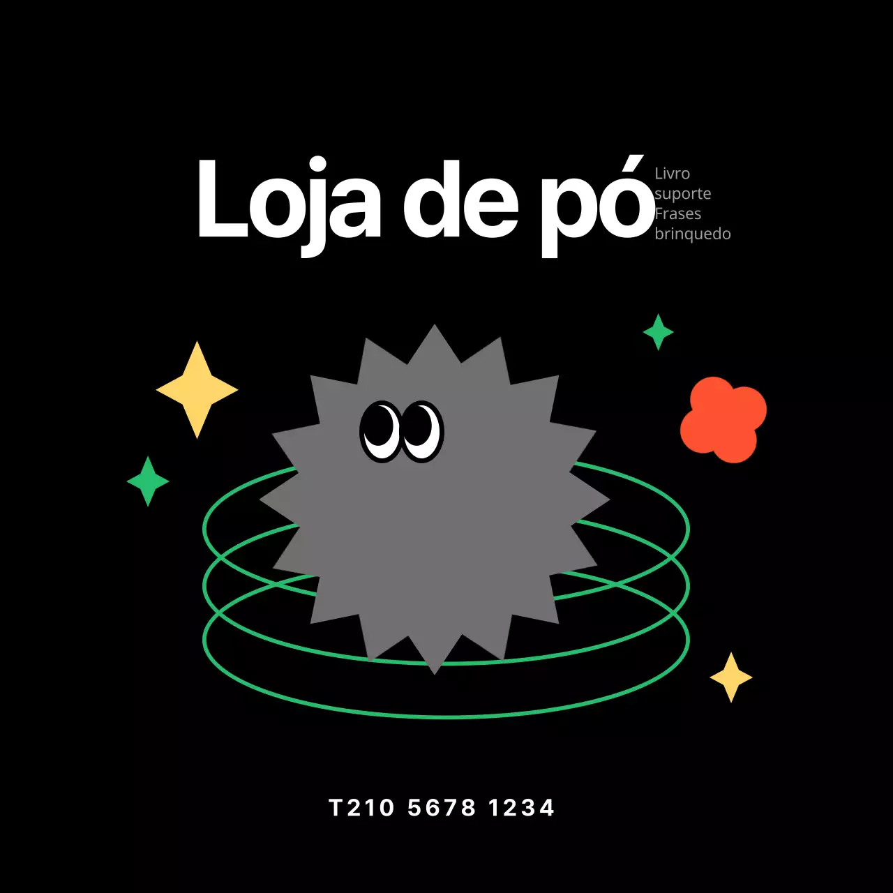 Letreiro gráfico preto e giro para loja geral