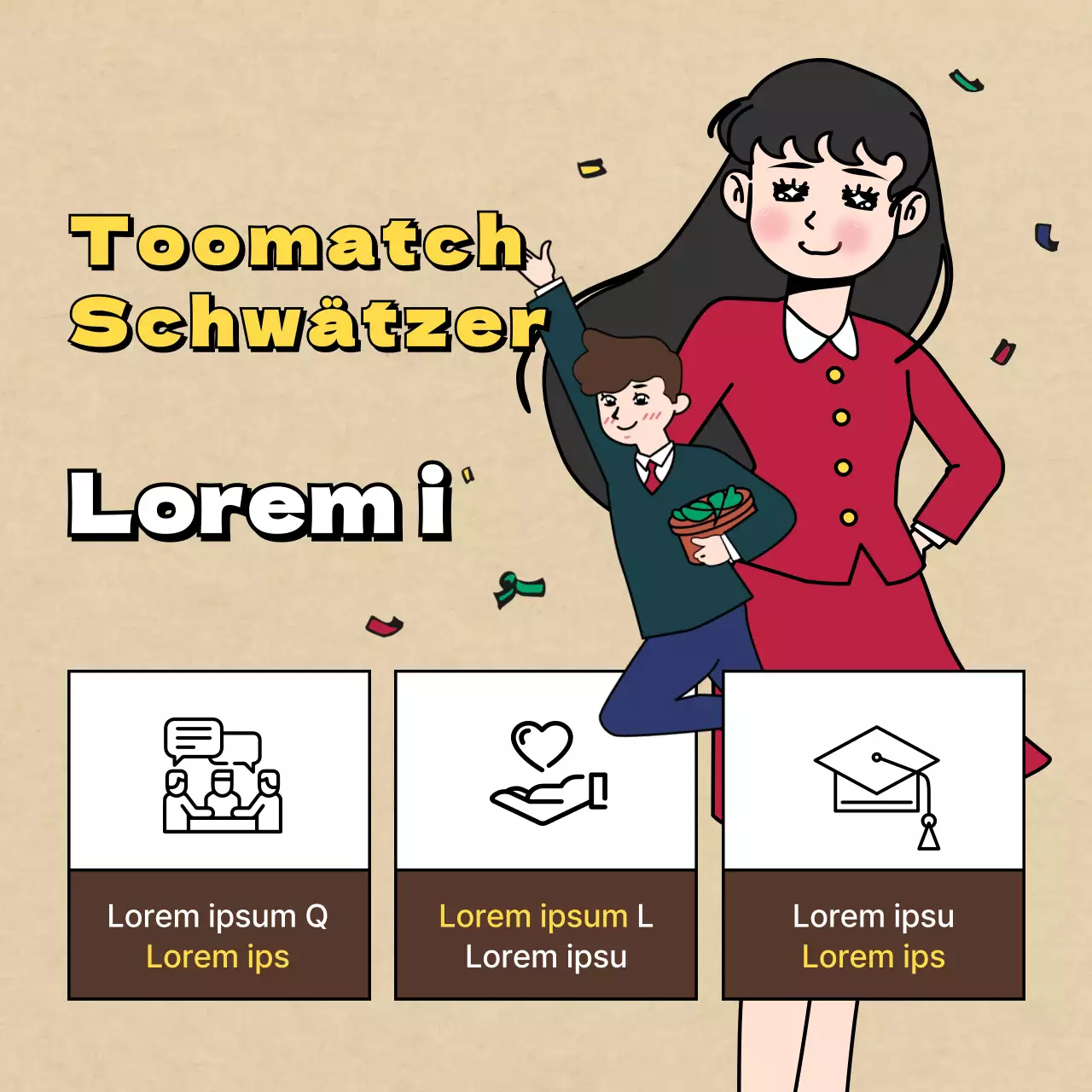 Ein Aufruf zur Bewerbung für einen Club mit Retro-, Vintage-, witzigen und sensiblen Illustrationen in Braun und Beige.