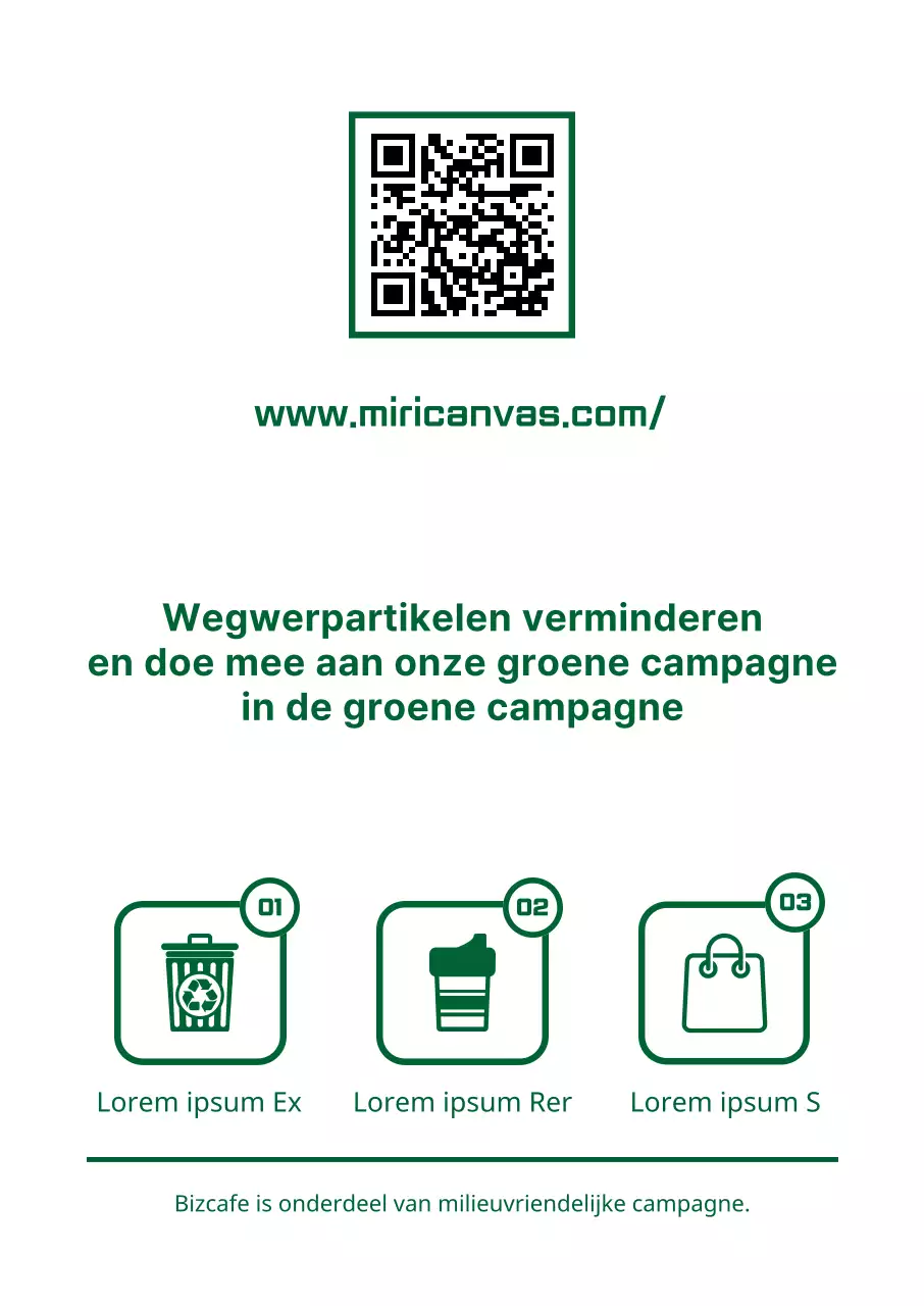 Eenvoudige, strakke opmaakstijl met combinatie van tekst en pictogrammen in groen en wit Groene campagnegids