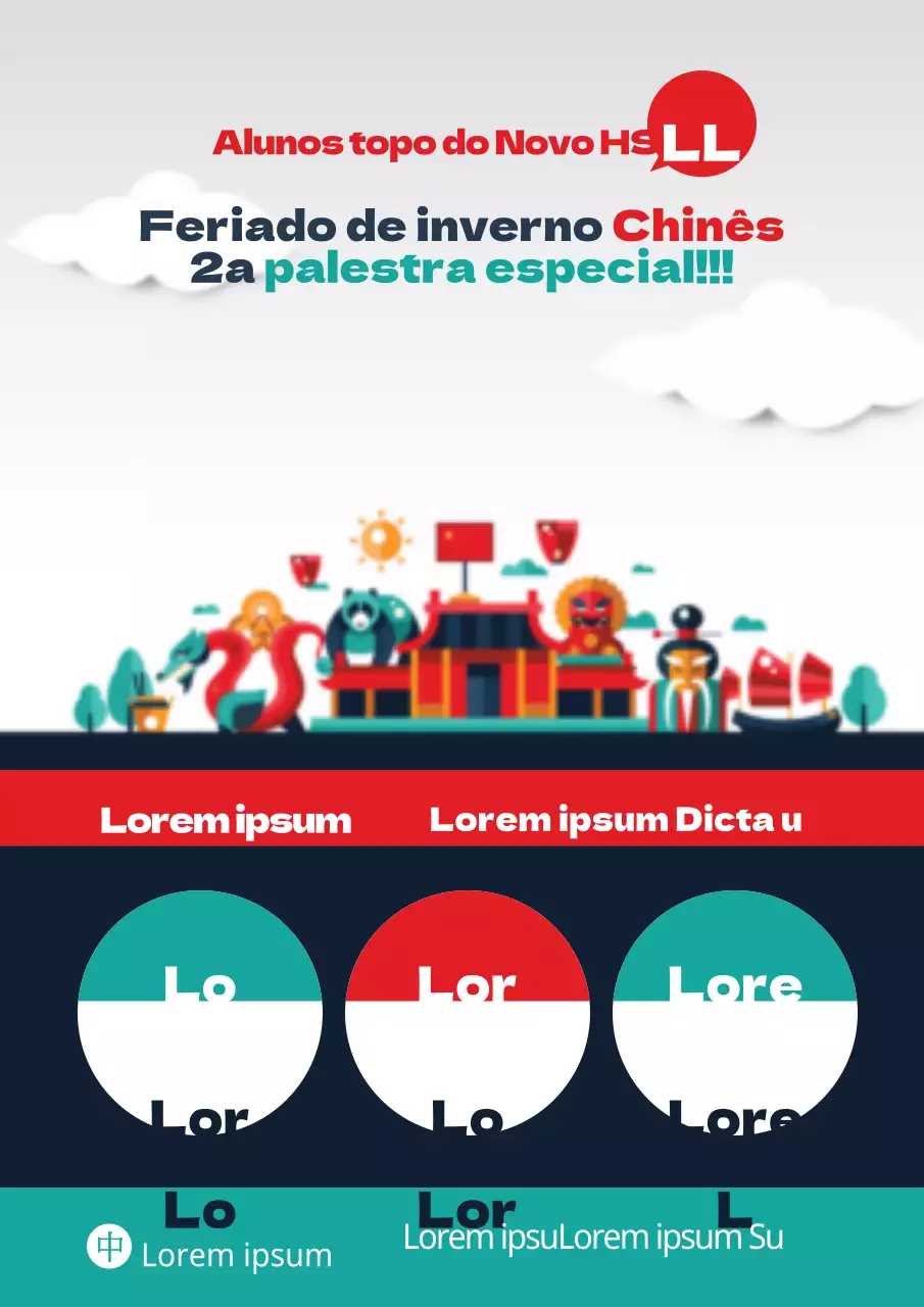 Folheto promocional de escola de língua chinesa verde e vermelha