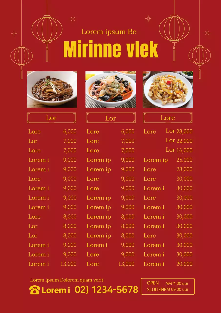 Rode foto benadrukt Chinees menu van oosters restaurant