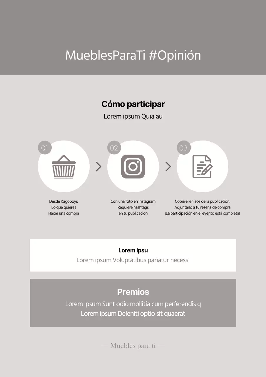 Reseña de una elegante tienda de muebles de color beige folleto promocional de eventos