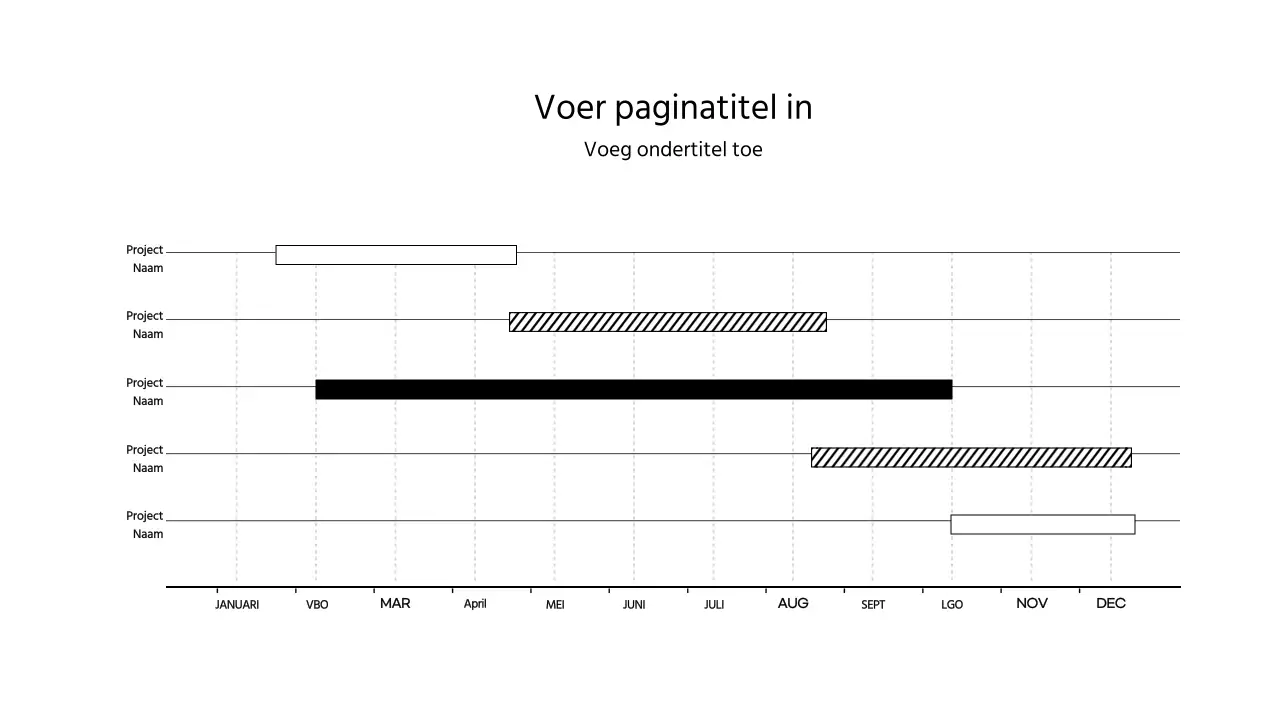 Een eenvoudige zwart-wit infographic met GANTT-grafiek