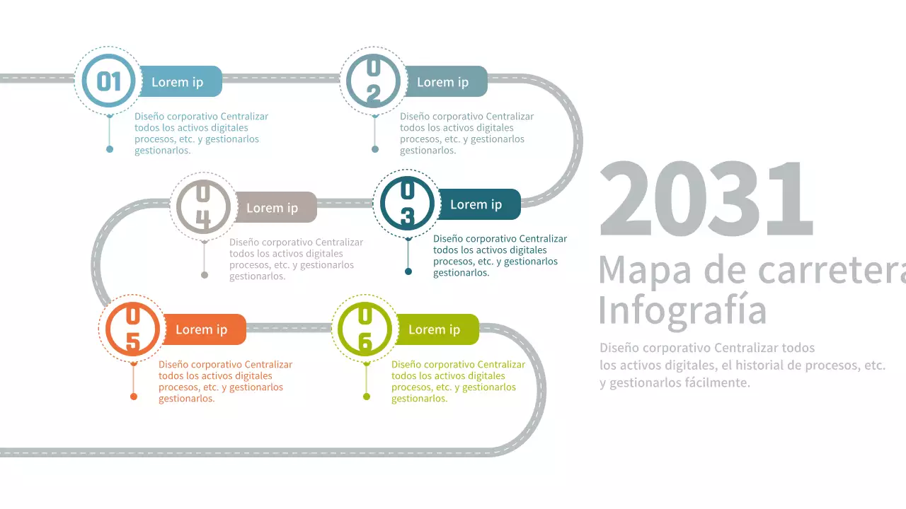 Sencilla infografía multicolor de la hoja de ruta corporativa