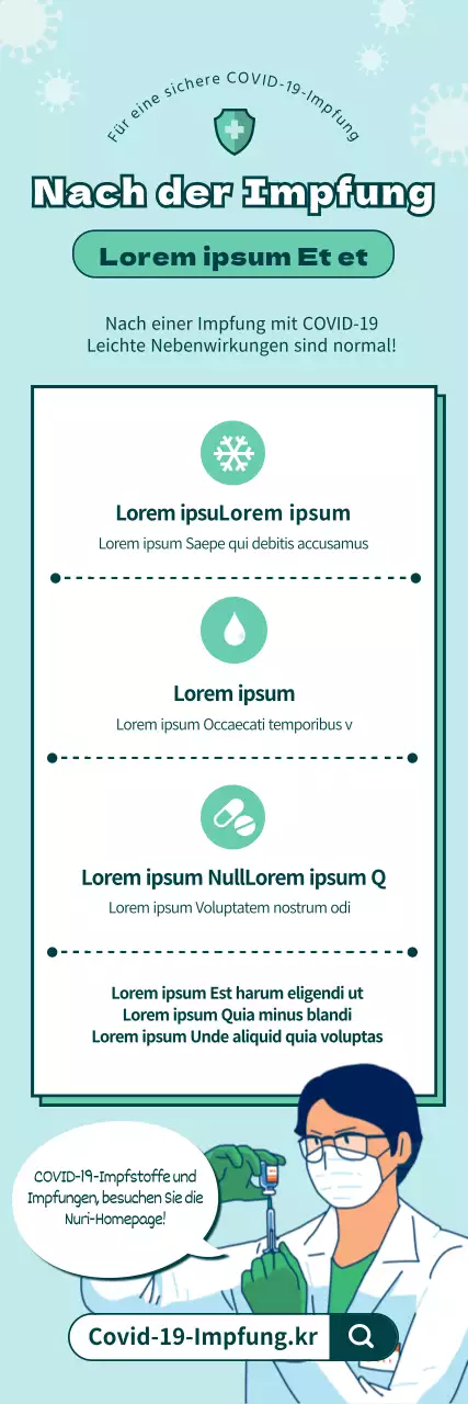 Illustrierte hellblaue und grüne Anweisungen zur Coronavirus-Impfung