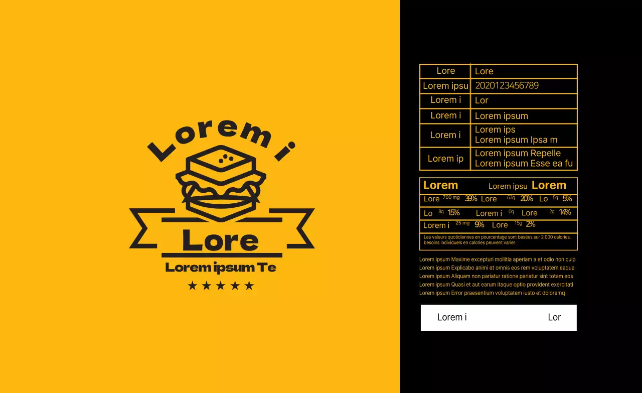 Etiquettes alimentaires jaunes, noires et illustrées pour sandwichs